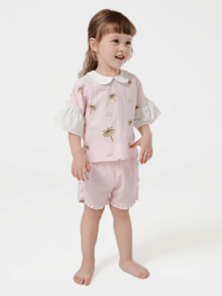 55% Mulberry Silk Short Sleeves Lovely Printed Silk Top For Kids