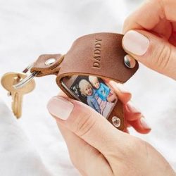 Custom Engraved Photo Keychain Gift With Leather Case