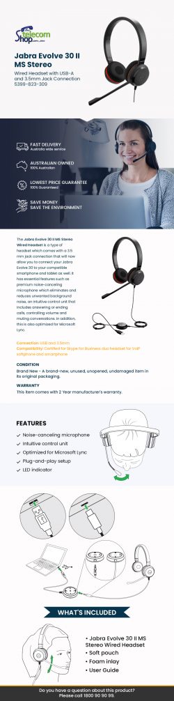 Buy Jabra Evolve 30 II MS Stereo Wired Headset from The Telecom Shop PTY Ltd