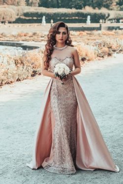 Designer Abendkleid Lang Rosa | Abendkleider Spitze