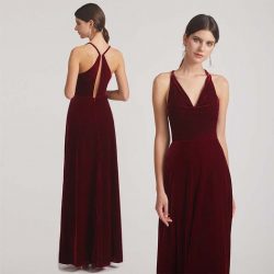 Cowl Neck Open Back Velvet Bridesmaid Dresses