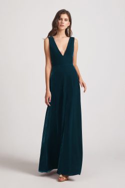 Plunging V Neck Sleeveless Floor Length Bridesmaid Dresses