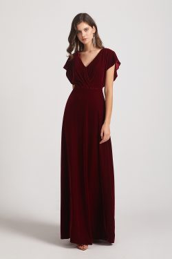 Flutter Sleeve V Neck Floor Length Bridesmaid Dresses