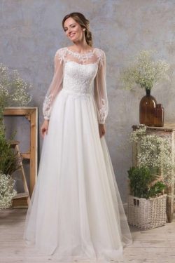 Boho Hochzeitskleider Mit armel | A Linie Brautkleid Tull