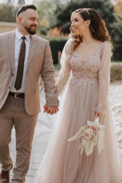 Modern Hochzeitskleider mit armel | Brautkleid Tull