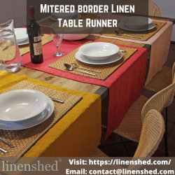 Mitered border Linen Table Runner | Linenshed