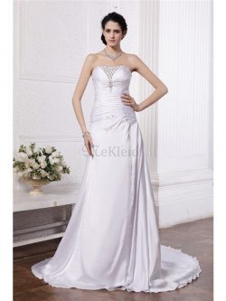 Perlenbesetztes Prinzessin Empire Taille Ärmelloses Seide wie Satin Brautkleid – MeKleid.de