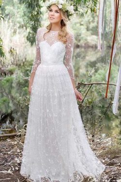 Abito da Sposa A Terra con Fiore decorato con Nastro Profondo V-scollo – Gillne.it