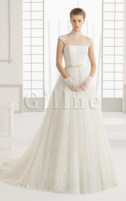 Abito da Sposa A Terra in Tulle a Sala con Fiocco Shiena Sheer – Gillne.it