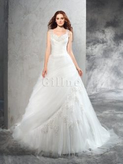 Abito da Sposa Cerniera Naturale con Applique Conotta Senza Maniche – Gillne.it