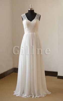 Abito da Sposa Naturale in Chiffon con Piega A-Line a Spiaggia – Gillne.it