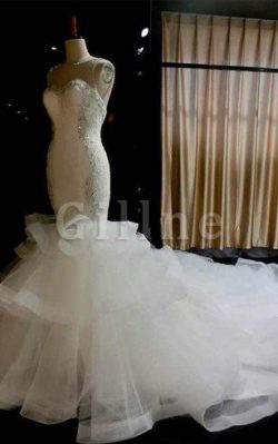 Abito da Sposa Naturale Shiena Sheer Sirena a Sala Puffy – Gillne.it