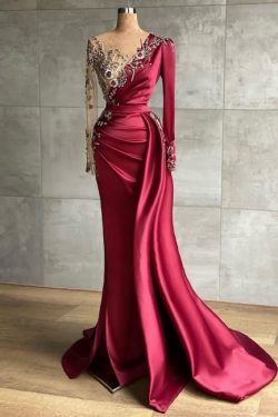 Rotes Abendkleid Lang | Abiballkleider mit Ärmel