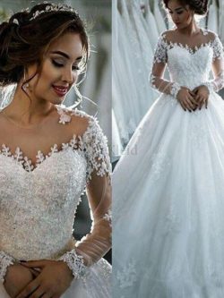 Duchesse-Linie Tüll Normale Taille Fantastisch Bodenlanges Brautkleid mit Perlen – MeKleid.de