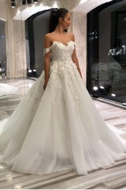 Schöne Brautkleider A Linie | Tülle Hochzeitskleider mit Spitze