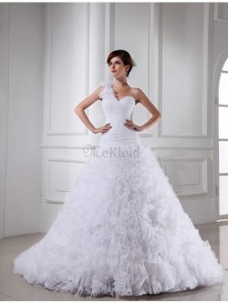 Empire Taille Organza Ein Schulter Brautkleid mit Rücken Schnürung mit Drapierung – MeKleid.de