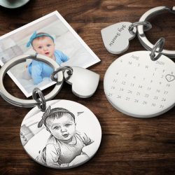 Personalized Photo Engraving Calendar Keychain-Anniversary Gift