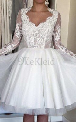 Lange Ärmeln Taft Schlichtes Knielanges Legeres Brautkleid – MeKleid.de