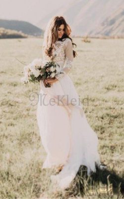 Plissiertes Schick Romantisches Sittsames Legeres Brautkleid – MeKleid.de