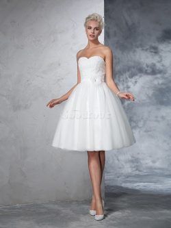 Robe de mariée bref naturel au niveau de genou fermeutre eclair a-ligne – GoodRobe