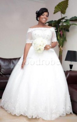 Robe de mariée delicat textile en tulle en 1/2 manche en dentelle manche nulle – GoodRobe