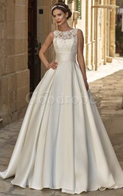 Robe de mariée derniere tendance plissé en satin de traîne moyenne manche nulle – GoodRobe