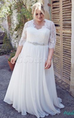 Robe de mariée facile intemporel plissage en grandes tailles jusqu’au sol – GoodRobe