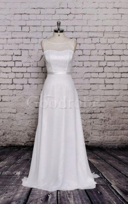 Robe de mariée naturel manche nulle a-ligne avec chiffon ceinture – GoodRobe