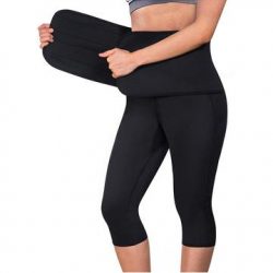 Women Sauna Yoga Pants Capris with Waist Trainer Belt