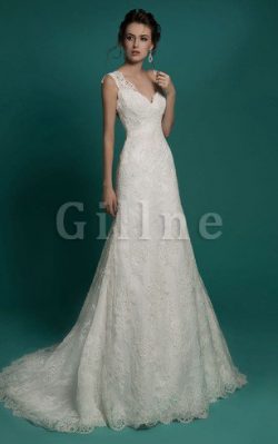 Abito da Sposa Senza Maniche in Pizzo a Riva con Applique A Terra – Gillne.it