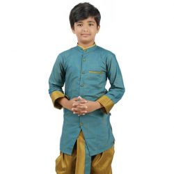 ZARI COTTON KURTA SET – SKY BLUE