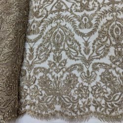 Elegant Embroidered French Lace Beaded Mesh Lace Fabric