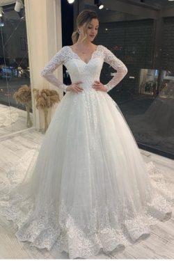 Brautkleider A Linie Spitze | Hochzeitskleider Glitzer Mit Ärmel