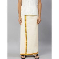 SAMSKARA 1INCH GOLD JARI SILKY FINISH DOUBLE DHOTI