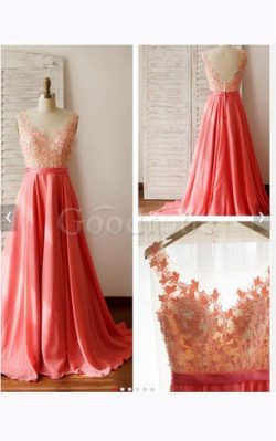 Robe de bal ligne a avec décoration dentelle avec chiffon col en v foncé col u profond – G ...