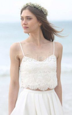 Robe de mariée avec perle bandouliere spaghetti manche nulle avec chiffon 2 pice – GoodRobe