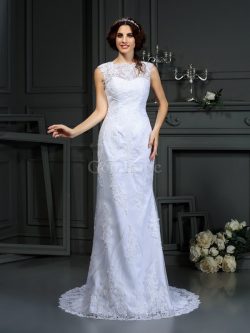 Robe de mariée longue de fourreau avec zip avec sans manches elevé – GoodRobe