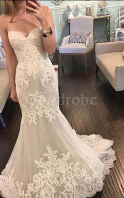 Robe de mariée luxueux charmeuse en tulle de sirène avec sans manches – GoodRobe