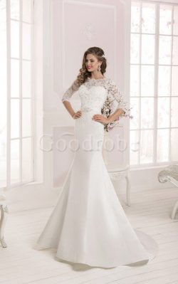 Robe de mariée simple de sirène avec manche 3/4 de traîne courte avec lacets – GoodRobe