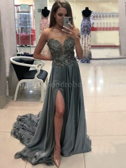 Robe de soirée a-ligne de princesse de traîne courte merveilleux naturel – GoodRobe