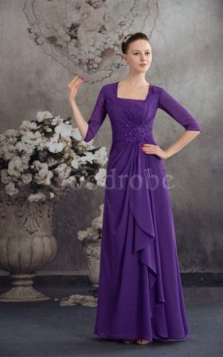 Robe de soirée en chiffon avec perle encolure en carré avec manche 1/2 jusqu’au sol – ...