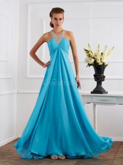 Robe de soirée longue manche nulle fermeutre eclair avec perle dénudé – GoodRobe