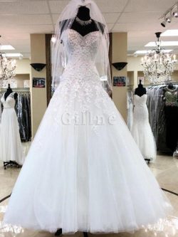 Abito da sposa magnifico senza maniche allacciato in tulle a sala lunghi – Gillne.it