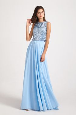 Sequin Top Chiffon Jewel Sleeveless Bridesmaid Dresses