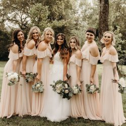 Flowy Chiffon Bohemian Cold Shoulder Sleeve Long Bridesmaid dresses