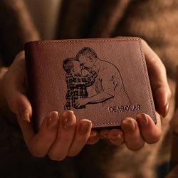 Men’s Custom Photo Engraved Wallet Brown | Gift For Best Dad