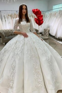 Prinzessin Hochzeitskleider mit Ärmel | Satin Brautkleider Glitzer