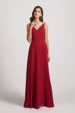 V-neck Spaghetti Straps Chiffon Bridesmaid Dresses With Back Tie