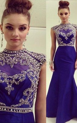 Meerjungfrau Empire Taille Bodenlanges Abendkleid mit Hohem Kragen aus Satin – MeKleid.de