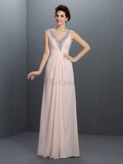 Natürliche Taile A-Linie Chiffon Bodenlanges Anständiges Abendkleid – MeKleid.de